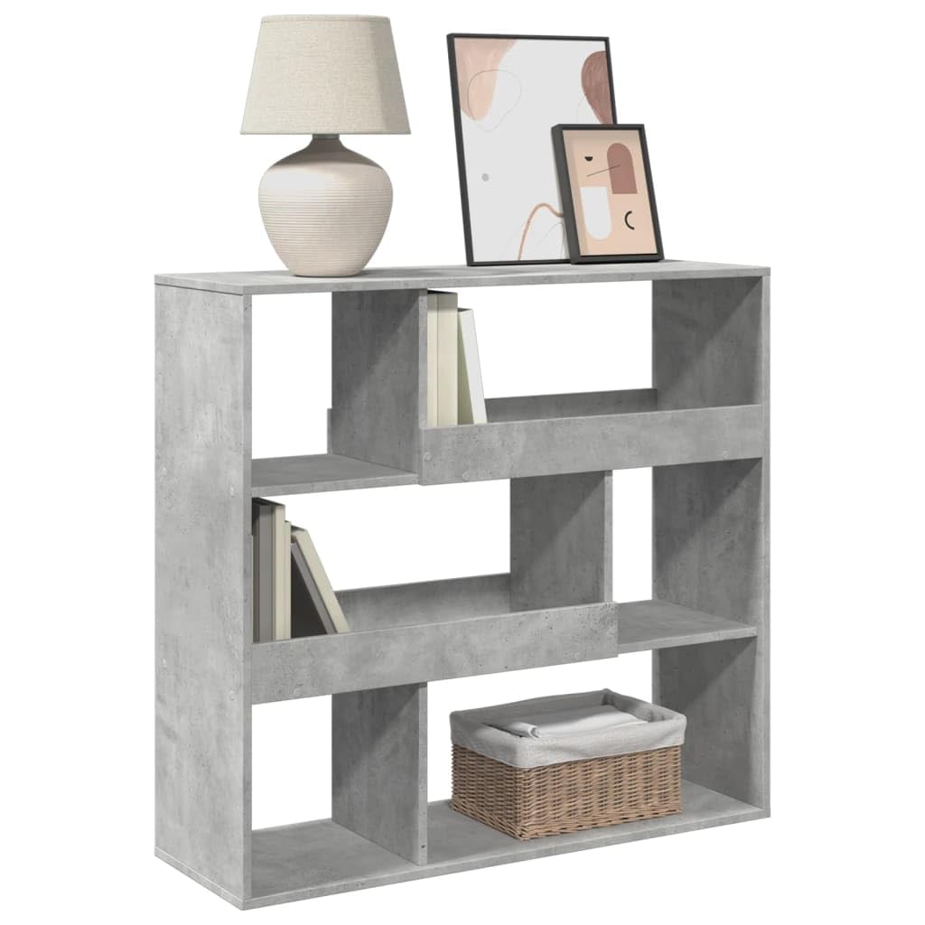 Bücherregal 6 Fächer Betongrau 100x33x94,5 cm | Holzwerkstoff, Raumteiler, pflegeleicht, feuchtes Tuch, inklusive Wandhalterung