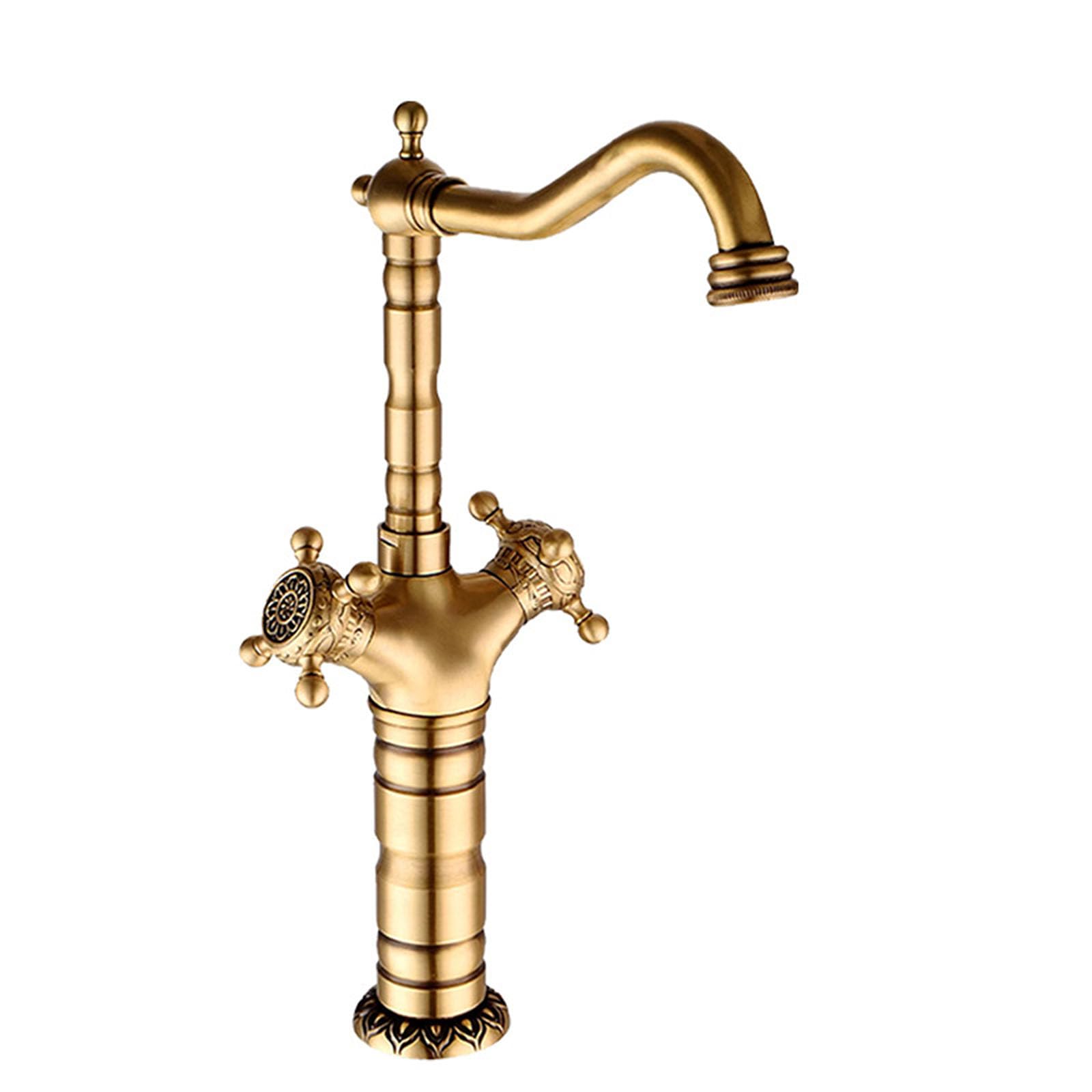 ASerZenith Rotatable Vessel Sink Faucet Vintage,Hot Cold Mixer Tap Bathroom Faucet,Antique Brass Kitchen Faucet Double Handle(Tall)
