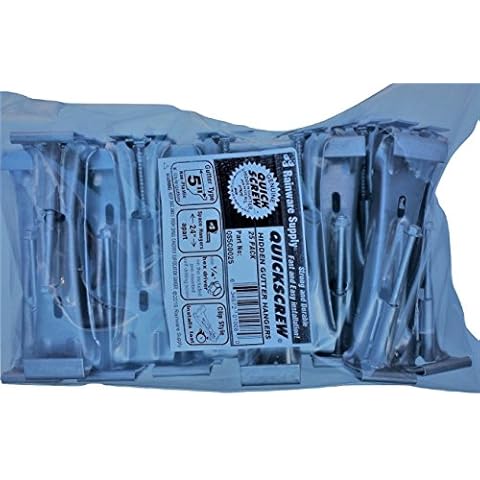 25 Pack Quick Screw 5" inch Aluminum Hidden Rain Gutter Bracket Hook Clip Style Hangers with pre Inserted 3" Long ¼" hex Head self Drilling Screw Cover