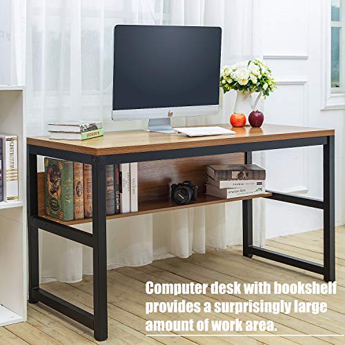 TOPSKY-Computer-Desk-with-BookshelfMetal-Hole-Cable-Cover-118-Thick-Desk-55-Oak-Brown 51sz06GprWL