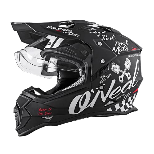 O'NEAL | Casque de moto | moto | Ouvertures de ventilation pour un maximum de flux d'air et de refroidissement, coque ABS, pare-soleil intégré | Sierra Helmet Torment V.22 | Adulte | Noir Blanc | M