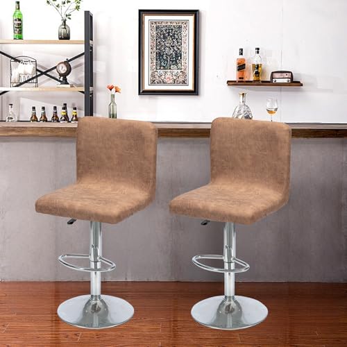 Image of FUANGUI Bar Stool Covers Set of 4, Faux Leather Looking Stretch Bar Stool Chair Cover Slipcovers, Counter Stool Bar Chair Covers for Kitchen Pub Dining Room Retro Style Home Deco- Light Brown