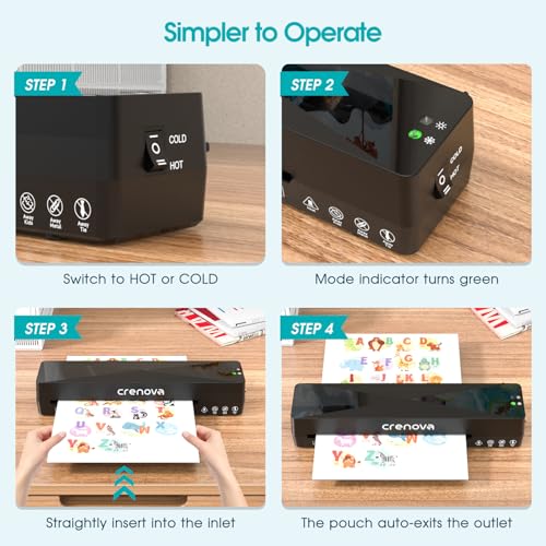 Crenova A4 Laminator, Thermal Laminator Machine for Hot and Cold Settings with 10 Laminating Pouches No Bubbles for School Home Use (Black) - 4