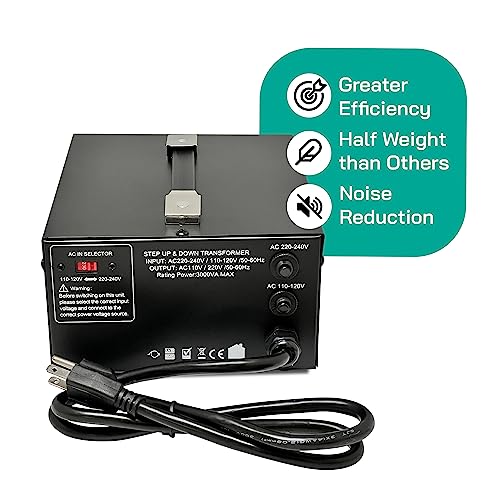 3000 Watt Voltage Converter Transformer Step Up/Down - 110v to 220v / 220v to 110v Power Converter - Fully USA Grounded Cord - Universal Outlet Socket, CE Certified4