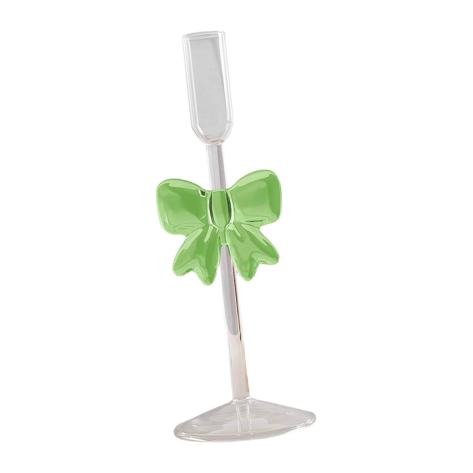 Tfaoys Green Handcrafted Bowknot Glass Holders Taper Candlestick Stand Ideal For Dining Table Decors Gift Bowknot Holders Borosilicate Glass