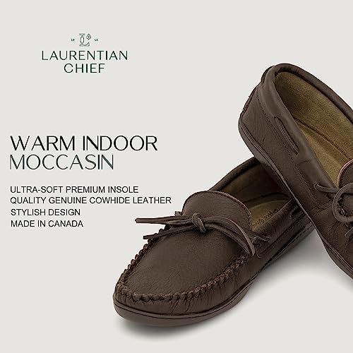 Laurentian Chief Moccasin with 8-Hole Collar for Men – Stylish and Comfortable House Slippers with Brown Rubber Sole – Leather Indoor and Outdoor Slippers2