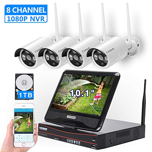 [8CH,Expandable] All in one with 10.1" Monitor Wireless Security Camera System, Cromorc Home