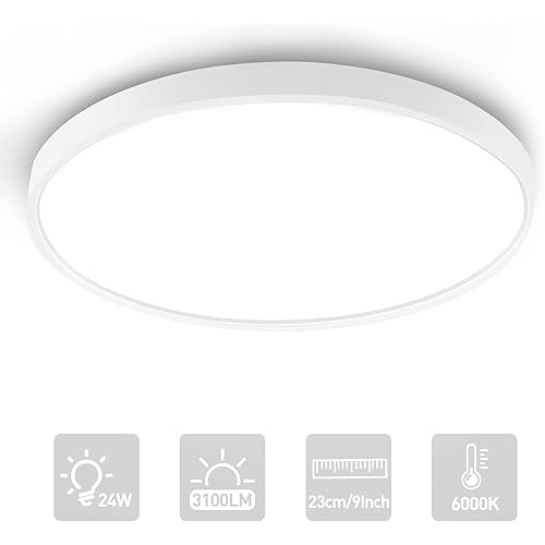 LKESBO LED Ceiling Light Fixtures Flush Mount Ceiling Lights Modern 24W 9Inch Round Ceiling Lamp Thin Lighting Surface Mount for Bedroom Bathroom Basement Hallway Kitchen 6000K (Non Dimmable)