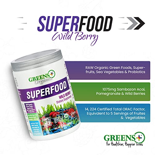 Greens+ Organic Wild Berry Superfood Powder, Antioxidant Polyphenol, Blend for Morning Kick, Energy, Vitality Boost, Nutrition, Vibrant Health, Dietary Supplement, Vegan Soy/Dairy/Gluten Free(8.46oz) - Image 5