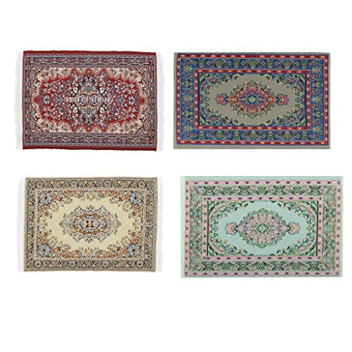 ドールハウス装飾 ラグ 刺繍マット 敷物 カーペット ミニチュア 4点セット ドールハウス装飾 ラグ 刺繍マット 敷物 カーペット ミニチュア 4点セット