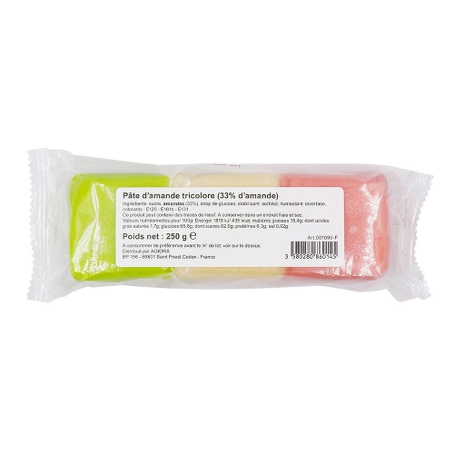 Lot 12x Pâte d'amande tricolore 33% - Paquet 250g