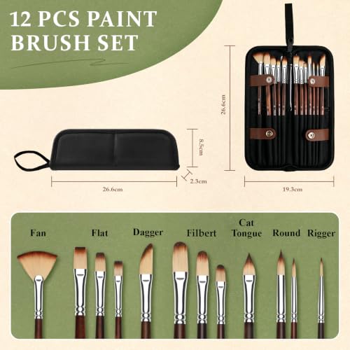 Image of REDSHELL 12pcs Paint Brush Set, Acrylic Oil Painting Brushes for Artists