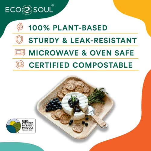 ECO SOUL 25 Palm Leaf Plates 10”(25cm) Square Large Bamboo Plate I Eco Friendly, Biodegradable, Compostable Heavy-Duty Plate - Image 3