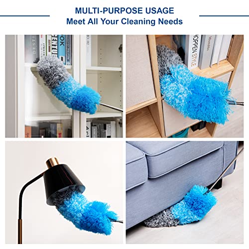 Eyliden Microfiber Duster, 85" Telescoping Stainless Steel Handle, Scratch-Resistant Top, Bendable Dusters Head, Clean For Fans, Blinds, Furniture, Shutters, Cars-Top And More(Blue, 100 Inch) #TOP3