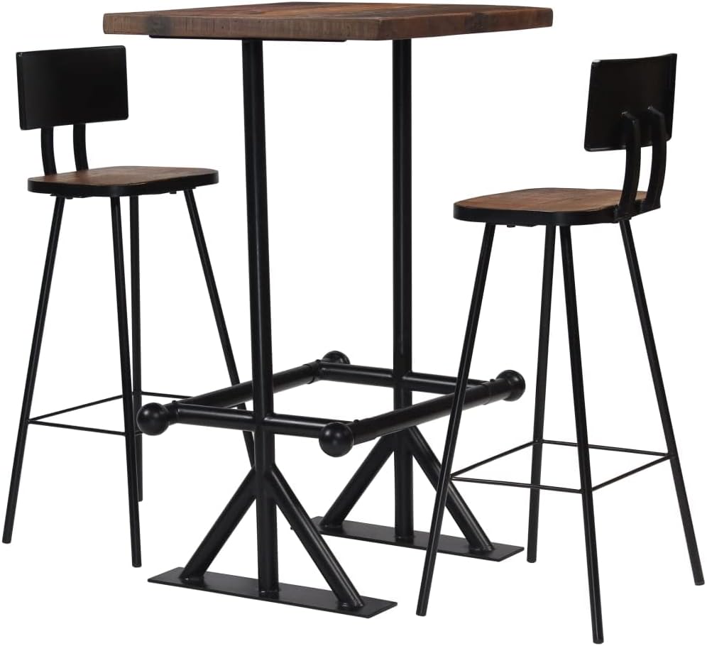 vidaXL Bar Table and Chair Set 3 Piece, Dining Table Set for Kitchen, Bar Chair with Table, Bar Stool, Farmhouse Style, Solid Reclaimed Wood