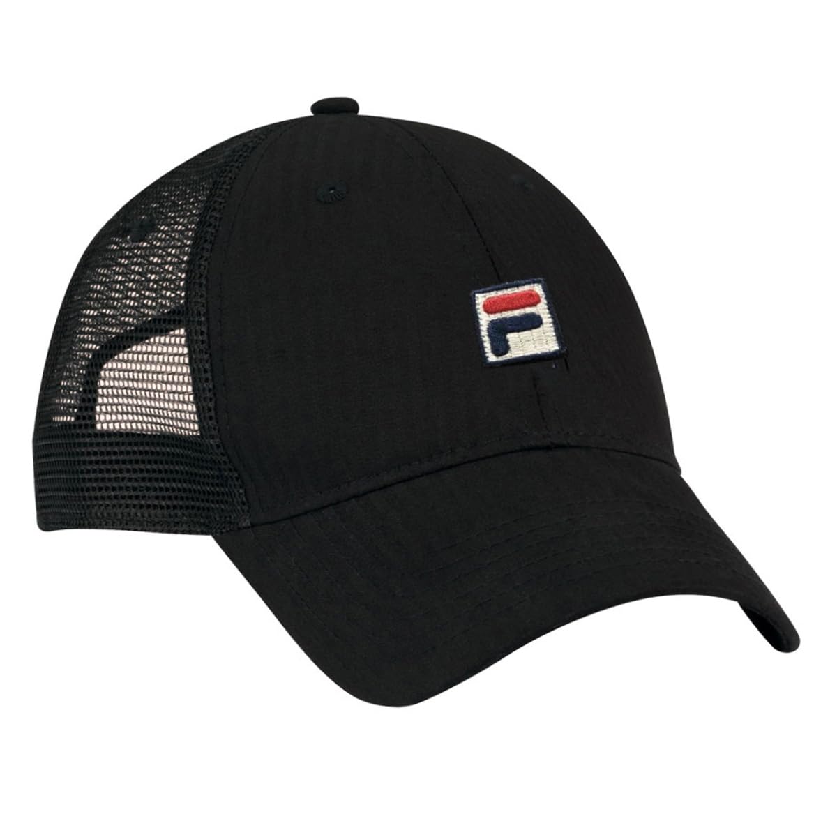 Fila Heritage F Box Patch Logo Adjustable Mesh Snapback Hat, Black, One size