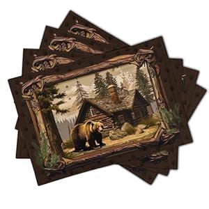 Bear Placemats Set of 4 - Lodge Cabin Place Mats 12x18 Inch Rustic Farmhouse Wild Animal Table Mats Country Woodland Kitchen Mats for Dining Table Bear Placemats Set of 4 Lodge Cabin Place Mats 12×18 Inch Rustic Farmhouse Wild Animal Table Mats Country Woodland Kitchen Mats for Dining Table