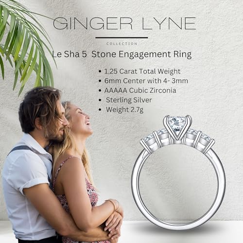 Faux Diamond Engagement Ring for Women by Ginger Lyne | 5 Stone Sterling Silver Wedding Ring for Women| Le Sha Cubic Zirconia Promise or Bridal for Her | Simulated Diamond Travel or Decoy Jewelry2