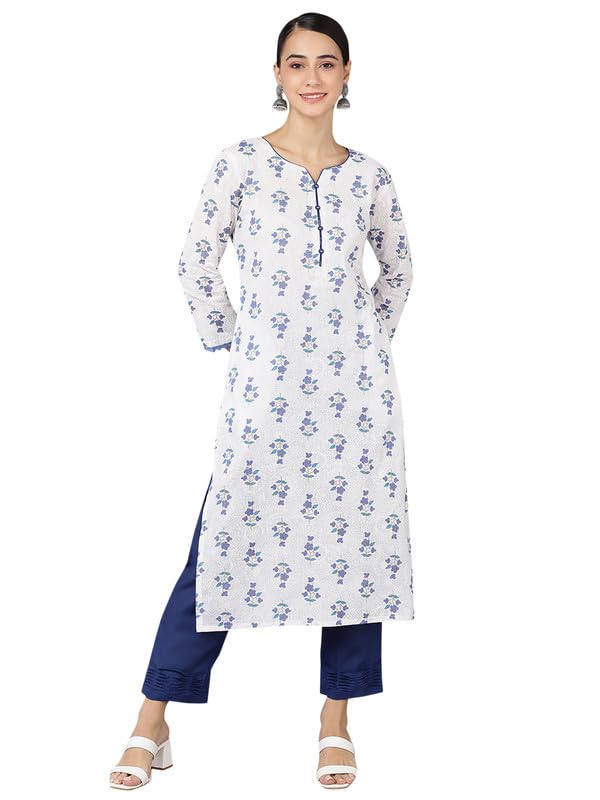 Image of Vaamsi Women's Cotton Geometric Printed Kurta (VCK8651 White)