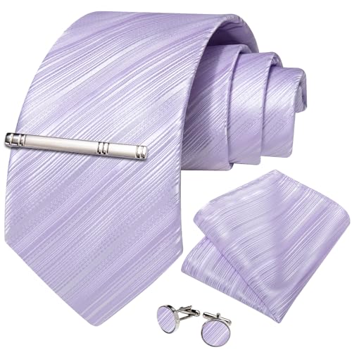 Image of DiBanGu Mens Silk Necktie Solid Color Tie and Pocket Square Cufflink Tie Clip Set Woven Plain Ties for Men Wedding Party