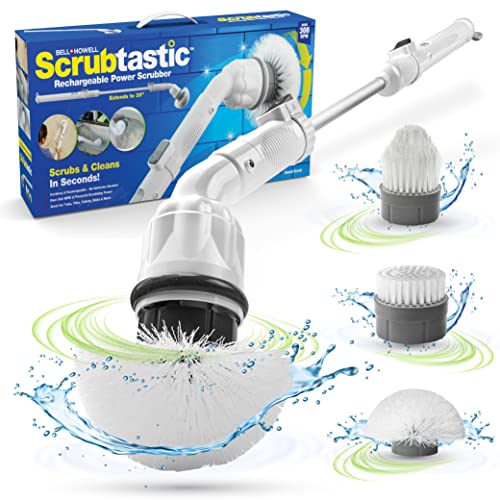 Scrubtastic Spin Scrubber, Electric Shower Scrubber – Rechargeable, Multipurpose Extendable Tile Cleaner, Bathroom, Floor & Grout Bathtub Power Scrubber with 3 Rotating Brush Heads, Improved for 2022