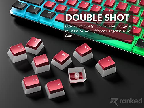 Image of Ranked Pudding PBT Keycaps | 112 Double Shot Translucent ANSI US & ISO Layout | OEM Profile for RGB Mechanical Gaming Keyboard (Red & Black)