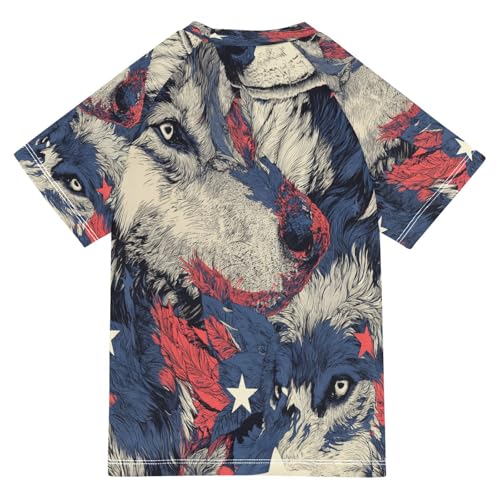 Boys Short Sleeve T-Shirts Wolf Star Funny Animal Rashguard Kids Swim Shirts Sun UPF 50+2