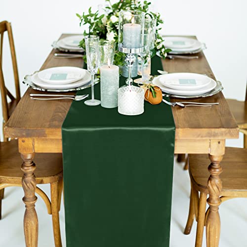Fittmo 12 Packs Satin Table Runner 108 X 12 Inch Bright Silk Satin Table Runner Smooth Wedding Table Runner For Banquet, Party Decoration, Forest Green #TOP5