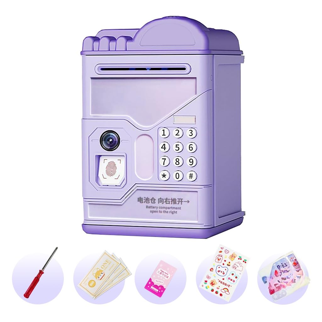 Amazon.co.jp: 電子貯金箱 紙幣自動挿入 お札 コイン 貯金箱パスワード付き セキュリティパスワードバンク ATM ダイヤルロック式  シミュレートされた指紋 音楽付け 現金コイン用 大容量貯蓄 子供 安全な銀行ボックス 完璧な誕生日 プレゼント イベント景品 おもしろ玩具 おこづかい  ...