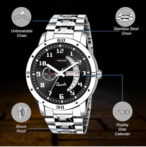 Image of Analog Day Date Functioning Stainless Steel Chain Watch for Men