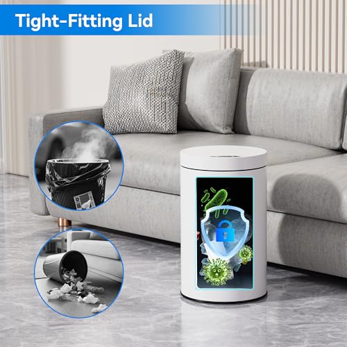 Image of kaylowe Motion Sensor Bathroom Trash Can with Lid 4 Gallon Stainless Steel Garbage Cans Automatic Touchless Garbage Bin for Kitchen, Bedroom, Office, Living Room, White