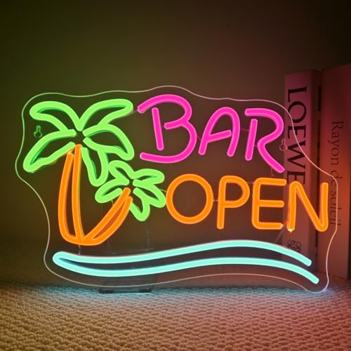 Image of ineonlife Coconut Tree Open Neon Sign Bar Neon Signs for Wall Decor Palm Tree LED Lights for Beer Bar Cafes Man Cave Shop Hotel Party Decorations Teen Boy Gift