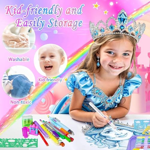 Image of weirtoya 53 PCS Washable Scented Markers Set with Glitter Pencil Case, Mermaid Unicorn Arts and Crafts for kids 4-6-8 Kids Coloring Drawing Kits for 4-8 Years Old Girls Birthday Gifts