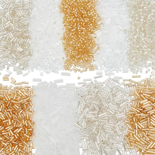 HOBBIESAY Aproximadamente 2700 cuentas de cristal de 3 colores de 1 a 6 mm, cuentas mixtas de semillas doradas y plateadas, espaciador de tubo, cuentas sueltas para manualidades, pulseras, collares,