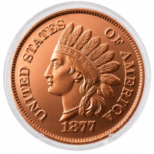 Image of 1877 Indian Head Cent Design 1 oz Pure .999 Copper Round Collectible Jumbo 39mm Coin in Capsule - COA by Heavenly Metals