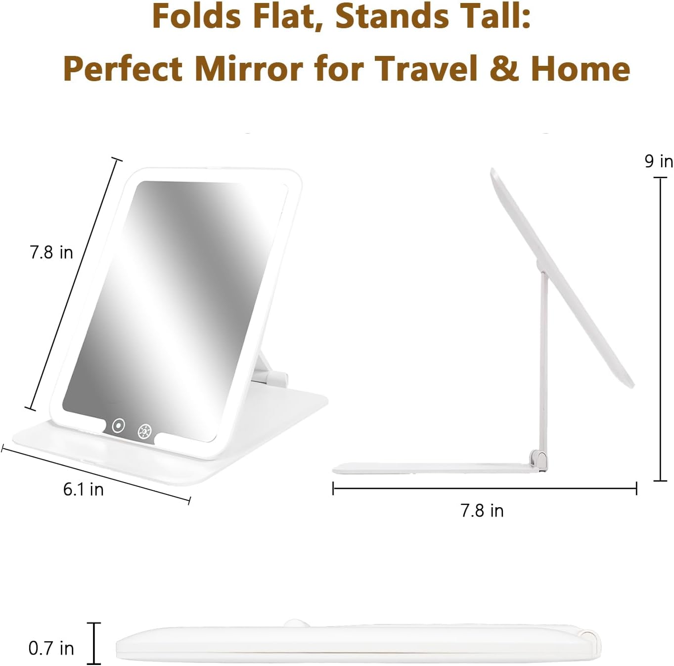 Foldable LED Makeup Mirror with Smart Sensor, 3 Light Modes, Rechargeable – Travel Vanity Mirror for Desk & Travel