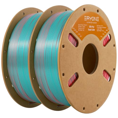 Image of ERYONE Silk Dual Color PLA Filament 3D Printer 1.75mm + /- 0.03mm, Bicolor Filament Two Tone PLA Bundle 2KG Cardboard Spool, Teal&Orange Red