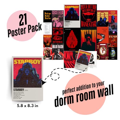 Image of Yellow Town India Weeknd Starboy Core Collage Kit | Set of 21 MultiSized Posters with Wall Friendly Adhesive | 300 GSM Grunge Posters for Bedroom, Living Room, Dorms & Hostels