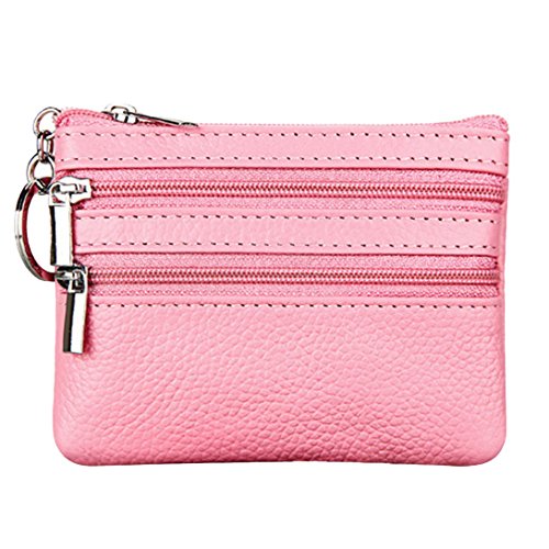 FEOYA - Billetera Delgada Monedero Mini Carteras Tarjetero de Piel Calidad con Cremallera para Mujer Hombre - Rosa