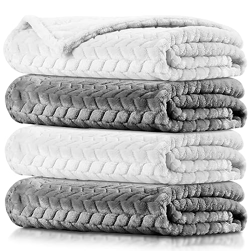 Image of 4 Pcs Baby Blanket Flannel, Cozy Throw Blanket for Newborn Infant Toddler Soft Warm Fleece Plush Sherpa Blanket Receiving Baby Blanket for Crib Stroller (Beige, Light Gray,24 x 32 Inch)