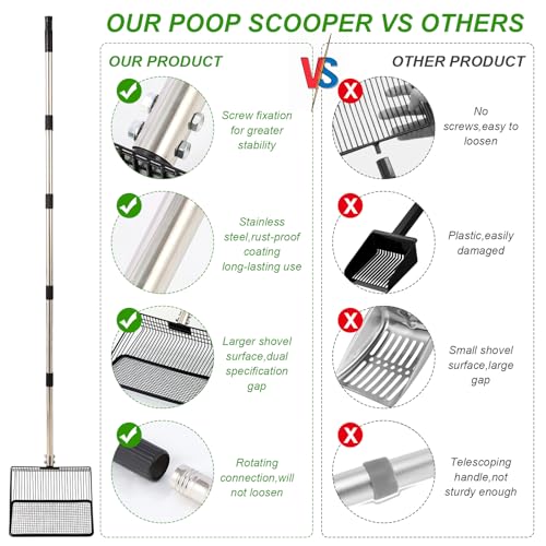 Image of 10inch Large Metal Chicken Poop Scooper, 36 inch to 75 inch Long Chicken Coop Litter Scoop with Stainless Steel Adjustable Handle, 4 in 1 Detachable Litter Sifting Shovel Scoop for Chicken Coop Accessories
