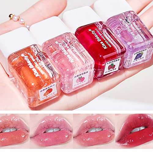 4 Pcs Fruit Pearlescent Plumping Lip Oil,Lip Care Hydrating Lip Gloss Tinted Lip Balm,Lip Carepearl & Shimmer Mini Lip Gloss Kit #TOP13