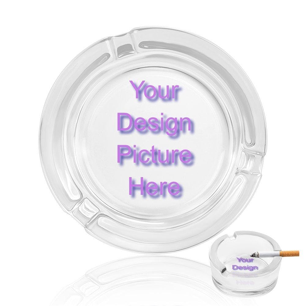 GDJSMIN Your Design Picture Here Print Crystal Glass Heavy Cigar Ashtray for Patio Large Handmade,Outdoor, Indoor, Home, Office, Hotel, Pool, Restaurant