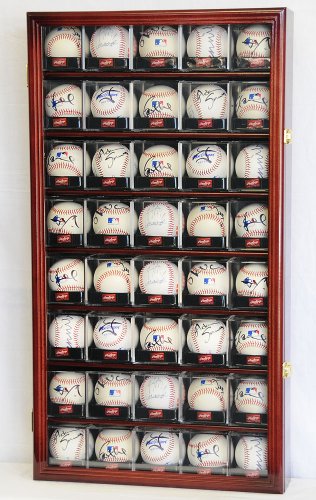 40 Baseball Arcylic Cubes Display Case Cabinet Holders Rack w/UV Protection, Cherry
