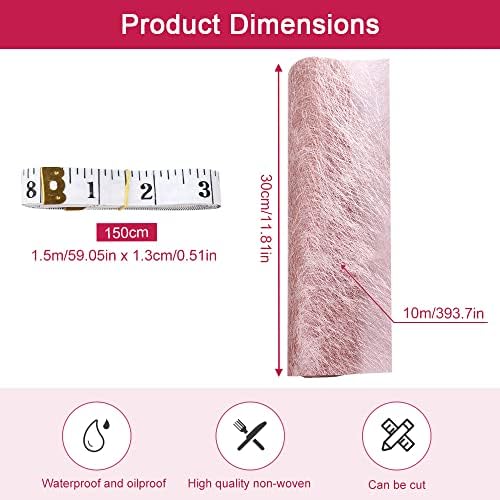 VCRANONR 30cm * 10m Fabric Table Runner Non-Woven Table Runner Roll Fabric Table Decorations with Tape for Wedding Bridal Shower Baby Shower Birthday Christmas Halloween Party Decorations (Rose Gold)