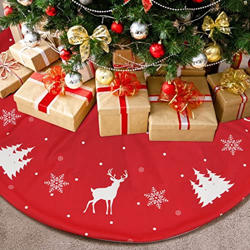 Yugarlibi Falda de árbol de Navidad roja copos de nieve de reno clásico de terciopelo de Navidad para fiesta de Navidad en casa, 120 cm Cover