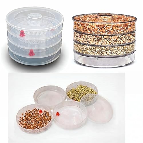 Image of TEKCOOL Sprout Maker with 4 Compartments for Multi Purpose Use - Plastic Grocery Container Sprouted Grains Seeds Dal Channa Chole Ragi Organic Sprouting Jar (500ml,4-Layer), White;'