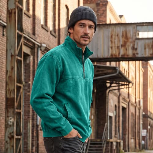 Men's Denim Shirt Washed Vintage 1/4 Zip Pullover Top Denim Blouse - image 5