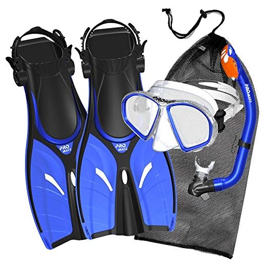 Promate Junior Mask Fins Snorkel Set for Kids, Blue, LXL