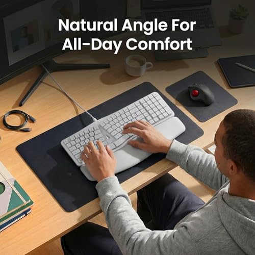 Image of Nulea Ergonomic Split Keyboard, Wired Natural Typing Keyboard with Integrated Palm Rest for Wrist Pain Relief, 2-in-1 Type C&Type A Plug for Mac,Windows,Office & Home(White)